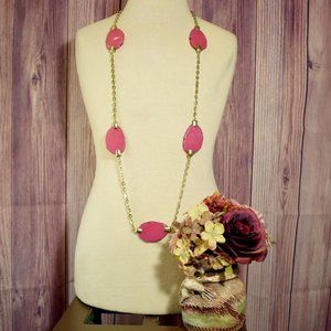 Chico's Gold Tone Coral Pink Long Necklace